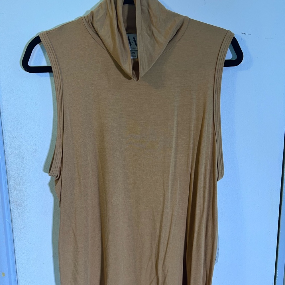 Oatmeal brown sleeveless cowl turtleneck
